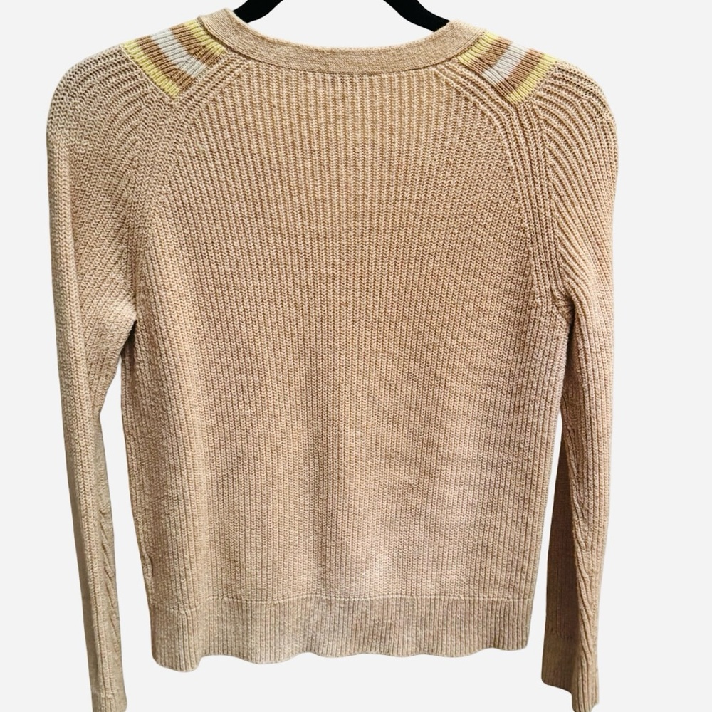 Talbots Small Petite textured Tan V-Neck Sweater with Striped Detail - Picture 4 of 7